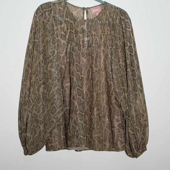 Show Me Your Mumu Happy Hour Blouse Top Long Sheer Sleeve Python Print Relaxed - Picture 2 of 9